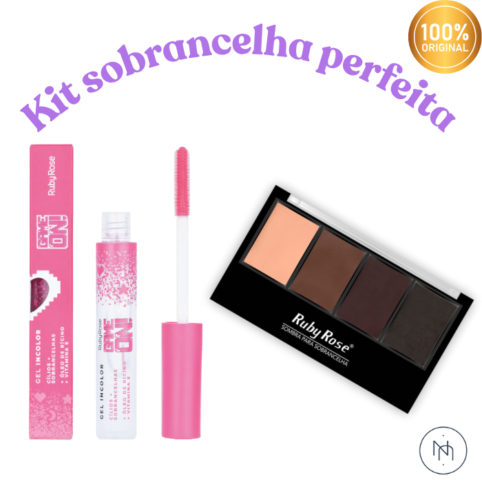 Kit Sobrancelha Perfeita - Gel Incolor de Cílios e Sobrancelhas Game On + Trio de Sombras para Sobrancelha com Primer