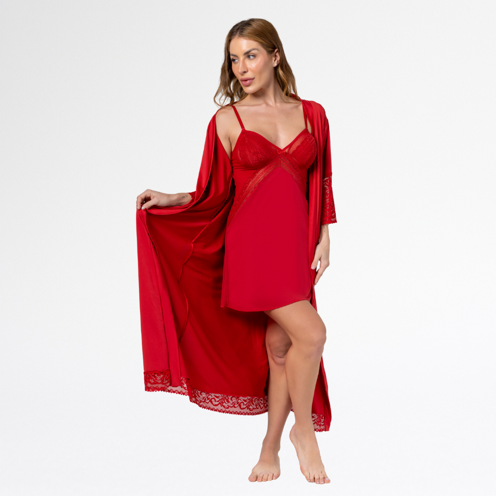 Kit Robe Longo Noiva Roupão Hobe Camisola Sensual Sexy Com Tule