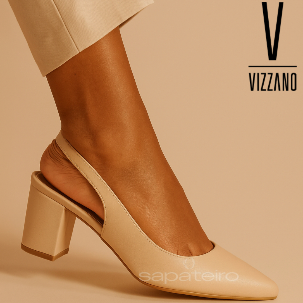 Scarpin Vizzano Slingback Social Feminino Salto Grosso Confortável Macio 1290503 Original