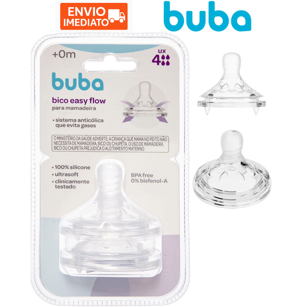 Kit com 2 Bico Para Mamadeira Buba Fluxo - Encaixa em todas Mamadeiars Buba 120ml - 270ml - 330ml