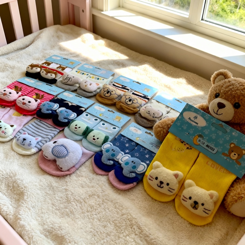 Kit Meia Infantil 3D Chocalho Antiderrapante Bichinho Menino E Menina
