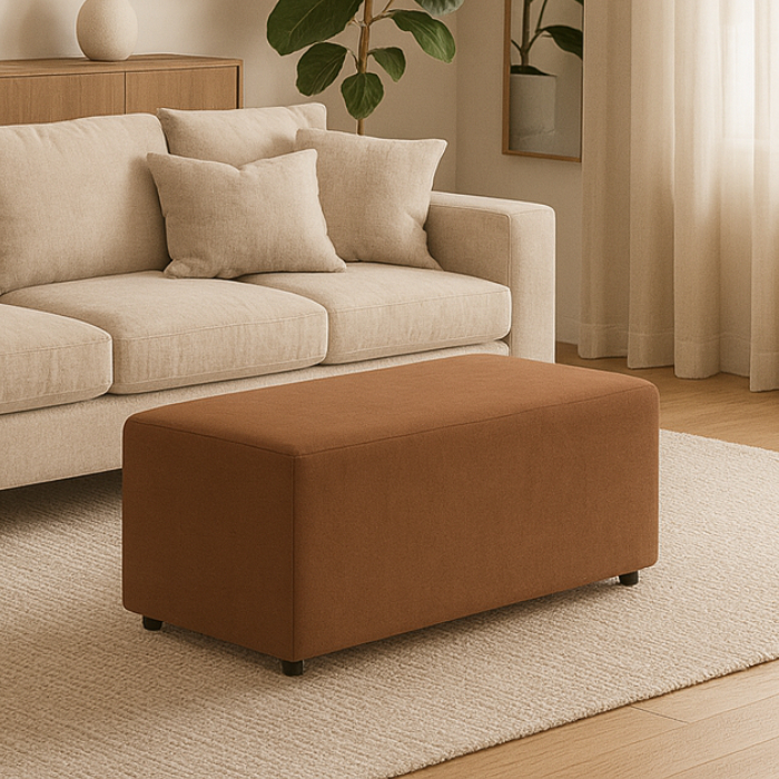 Puff Retangular 80x40 cm - Suede Marrom - Reforçado Suporta +200 kgs - Salas, Quartos