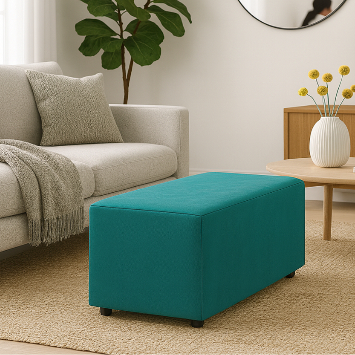 Puff Retangular 80x40 cm - Suede Azul Turquesa - Reforçado Suporta +200 kgs - Salas, Quartos