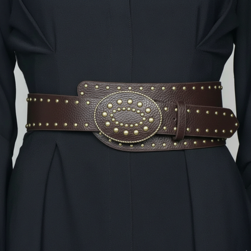 Cinto Faixa Larga Feminino Em Couro Sintético Com Tachas Douradas Ajustável em Oferta na Shopee