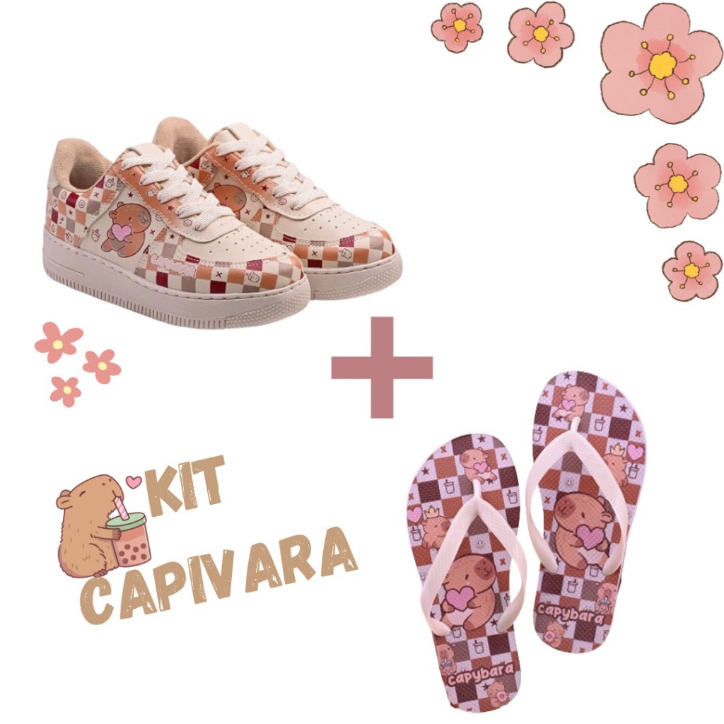 Kit Dois Pares Tênis + Chinelo Infantil Meninas Feminino Casual Escolar Lançamento 2025