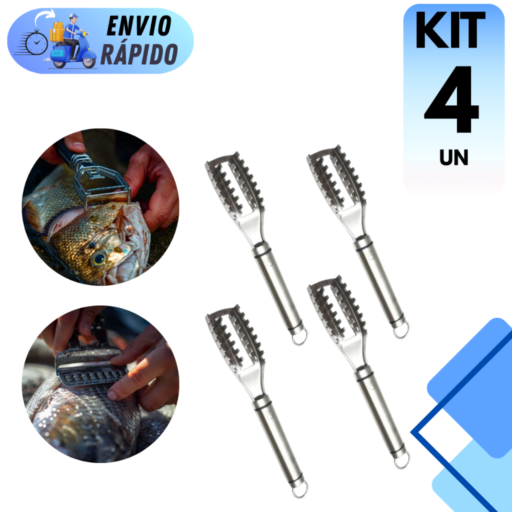 KIT 4 DESCAMADOR DE PEIXE RALADOR AÇO INOX DEBULHADOR RASPADOR DE PEIXE LIMPADOR FACIL RESISTENTE
