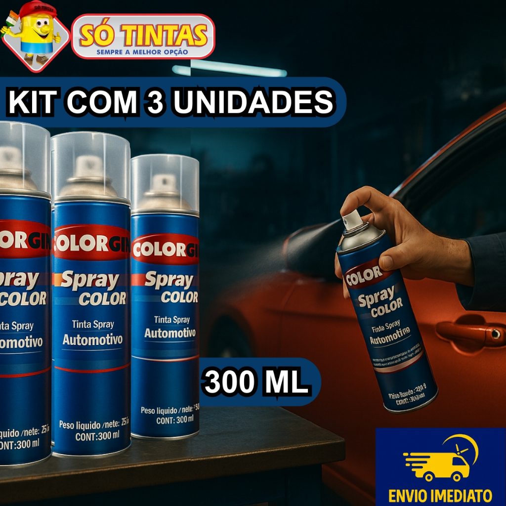 Kit 3 Sprays Automotivos Verniz Rápido 300ml Lazzuril Colorgin Incolor, Brilhante e Secagem Imediata em Oferta na Shopee
