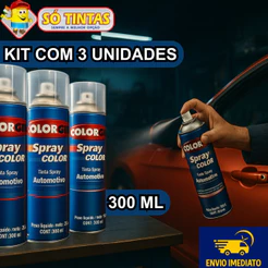Kit 3 Sprays Automotivos Verniz Rápido 300ml Lazzuril Colorgin Incolor, Brilhante e Secagem Imediata