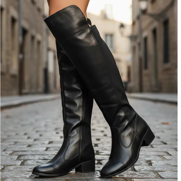 Bota Montaria feminina Barretão cano longo bico fino salto baixo com zíper Confortavél modelo bota over serve plussize