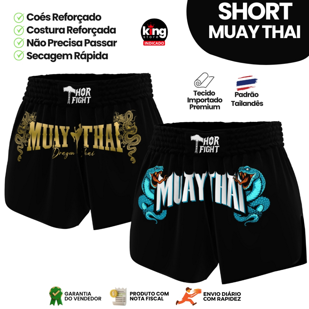 Short Muay Thai Dragon Thai Várias Cores Unissex Premium Padrão Tailandês Alta Qualidade Treino Luta