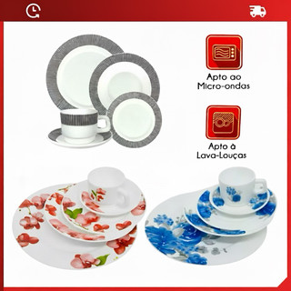 Aparelho de Jantar e Cha 20 Peças Haüskraft e Essence Florido Lindo Opal Pratos Sobremesa Xícara