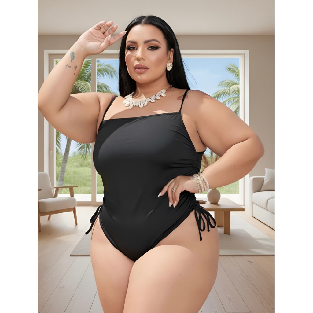 Maiô Plus Size Body feminino franzido biquini  moda praia em Oferta na Shopee