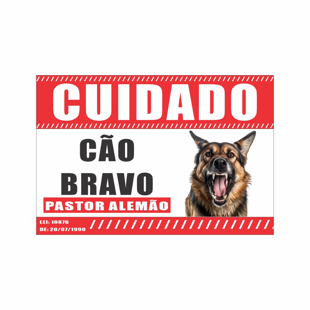 Placa Cuidado Cão Bravo Pastor Alemão Placa De Advertência Branco Lisa