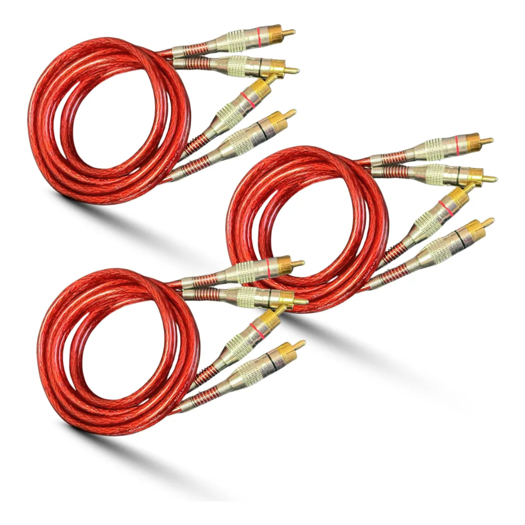 Kit 3 Cabo Rca De 1 Metro Blindado Conector Banhado A Ouro Som Automotivo