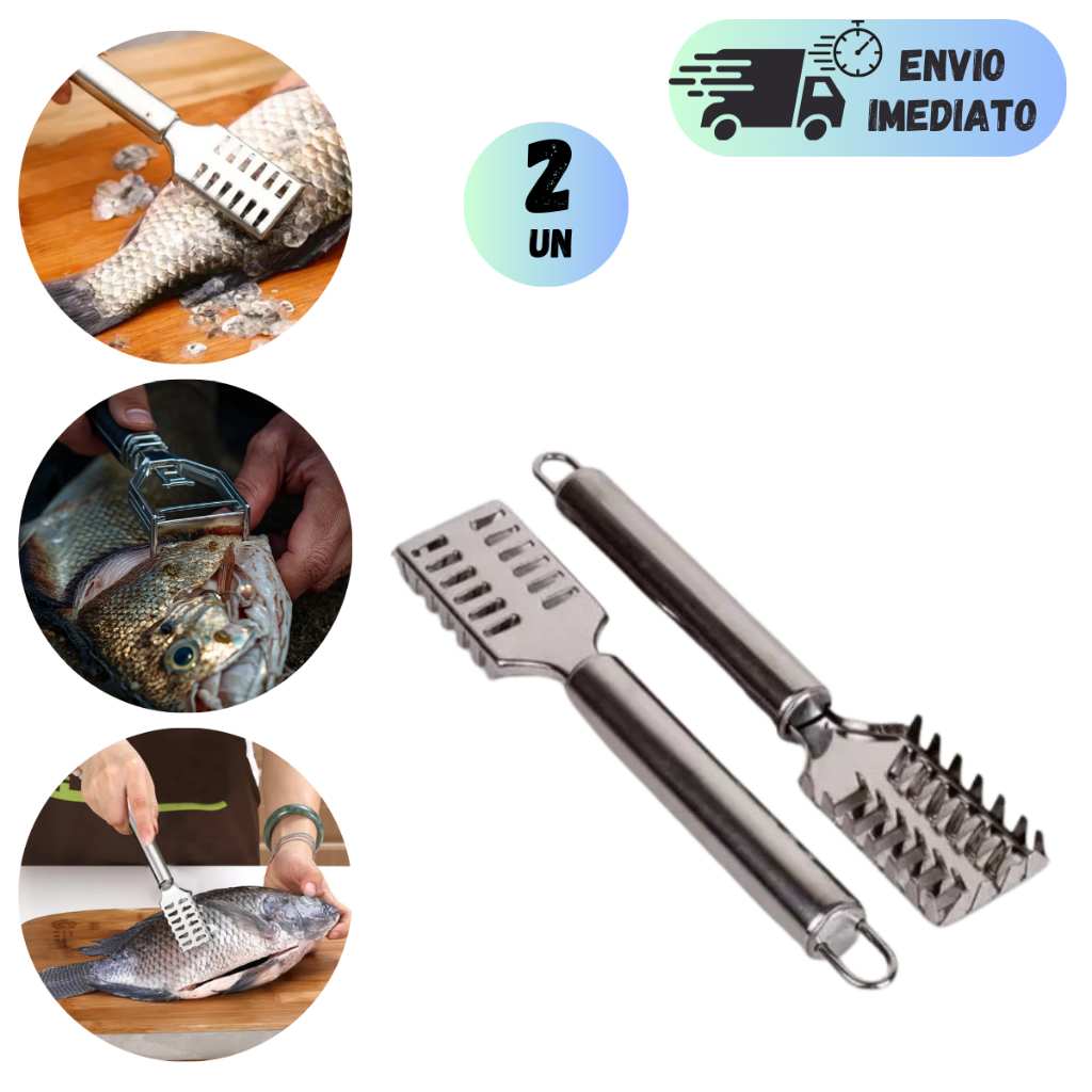 KIT 2 RASPADOR DE ESCAMA PARA PEIXE EM INOX RESISTENTE COZINHA LIMPADOR DESCAMAR PEIXE E ESCAMAS
