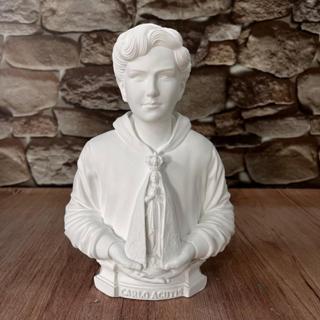 Imagem Busto Carlo Acutis com Nossa Senhora Aparecida em Gesso Cru em Oferta na Shopee