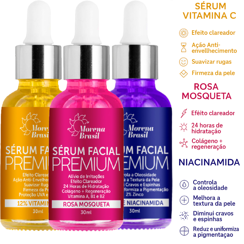 KIT 3X SÉRUM VITAMINA C-10 + ROSA MOSQUETA  + NIACINAMIDA em Oferta na Shopee