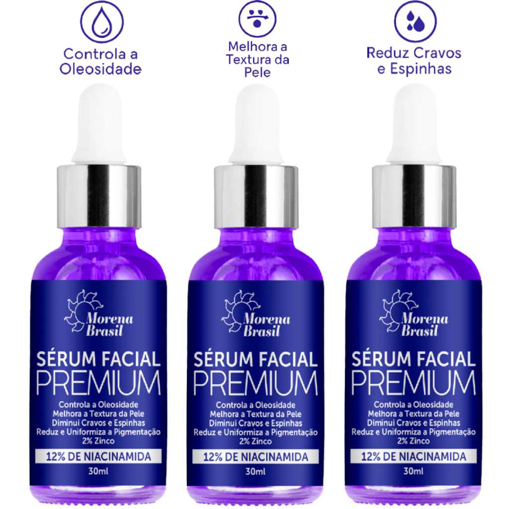 Kit 3X Sérum 12% Niacinamida + 2 % Zinco - Diminui cravos e espinhas