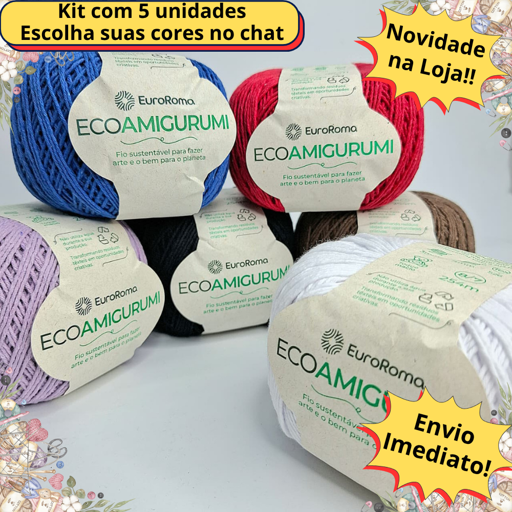 Kit 5 Fio Linha Amigurumi Eco Euroroma 254m Kit ideal para Crochê Tricô e Bordado em Oferta na Shopee