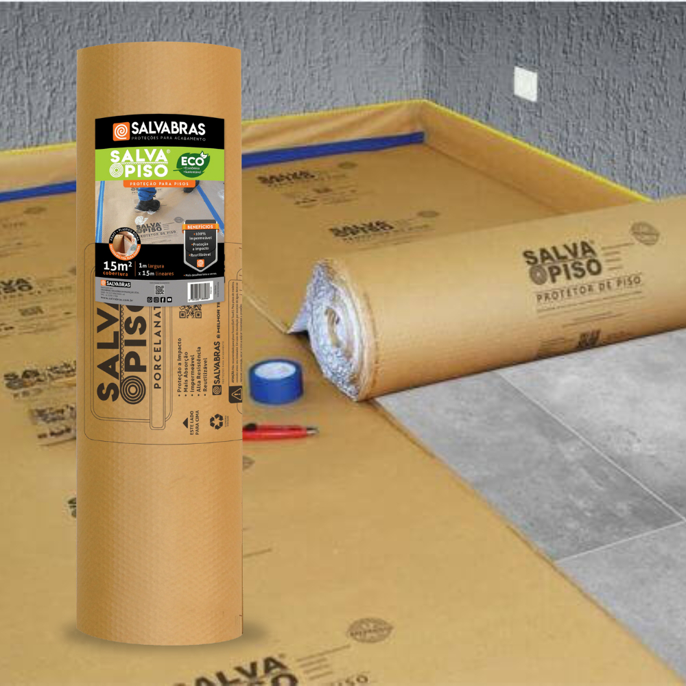 Salva Piso Chão Protetor Eco Papel Kraft Bolha 25M Protege Obra Reforma Porcelanato Ceramica Adesivo Papelão Salvabras
