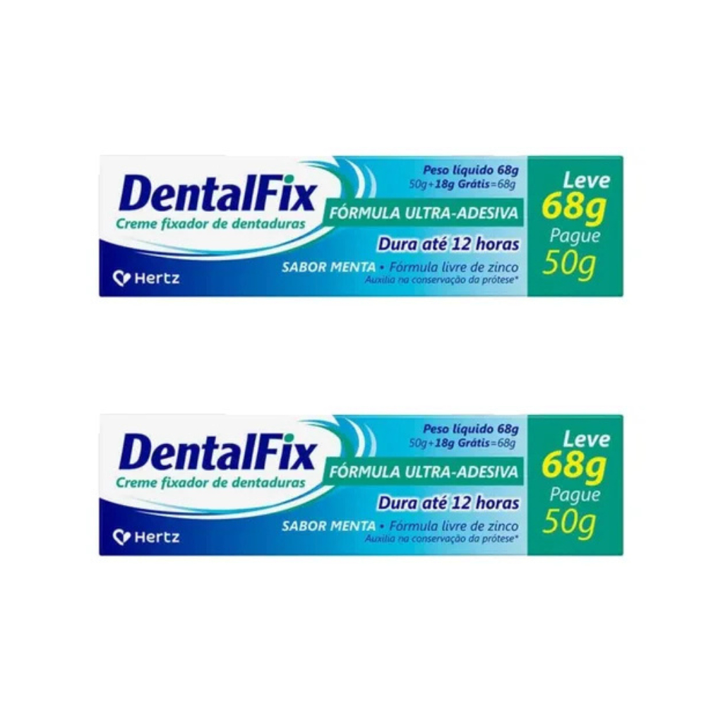 Kit 2 Dentalfix Creme Fixador De Dentaduras Sabor Menta 68g