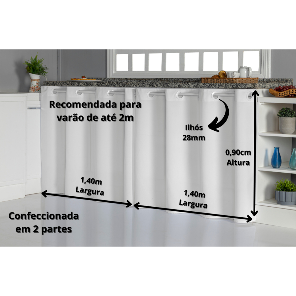 Cortina Em Oxford 2,80x0,90 Para Pia De Cozinha Balcão