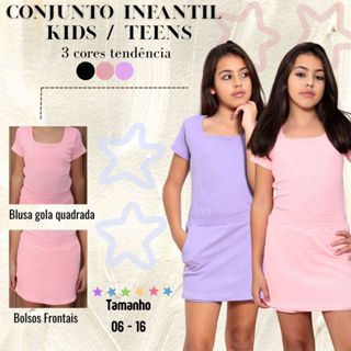Conjunto Infantil Juvenil Teen Menina Short Saia e Blusa Verão veste 06 ao16 Anos Passeio Moda Blogueira Presente Ribana em Oferta na Shopee