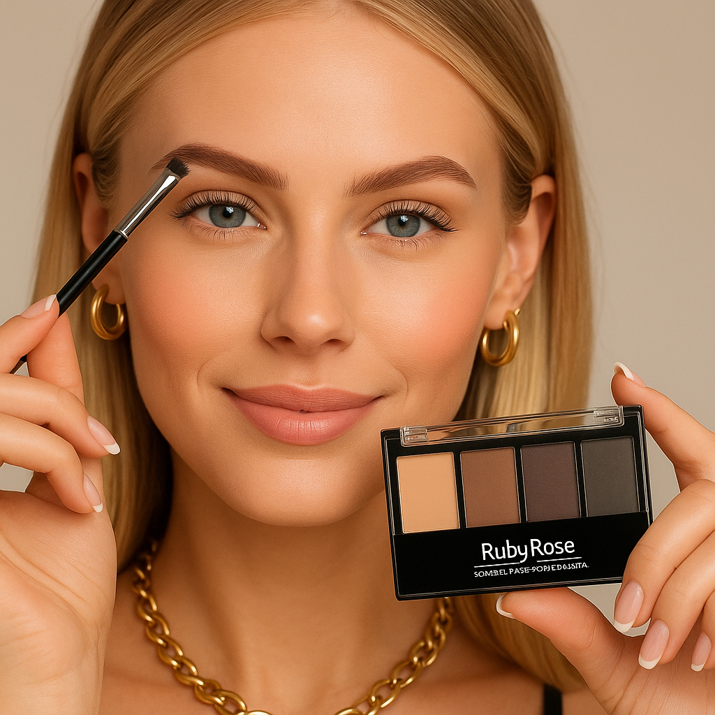 Sombra para Sobrancelhas Ruby Rose Trio com Primer e pincel.