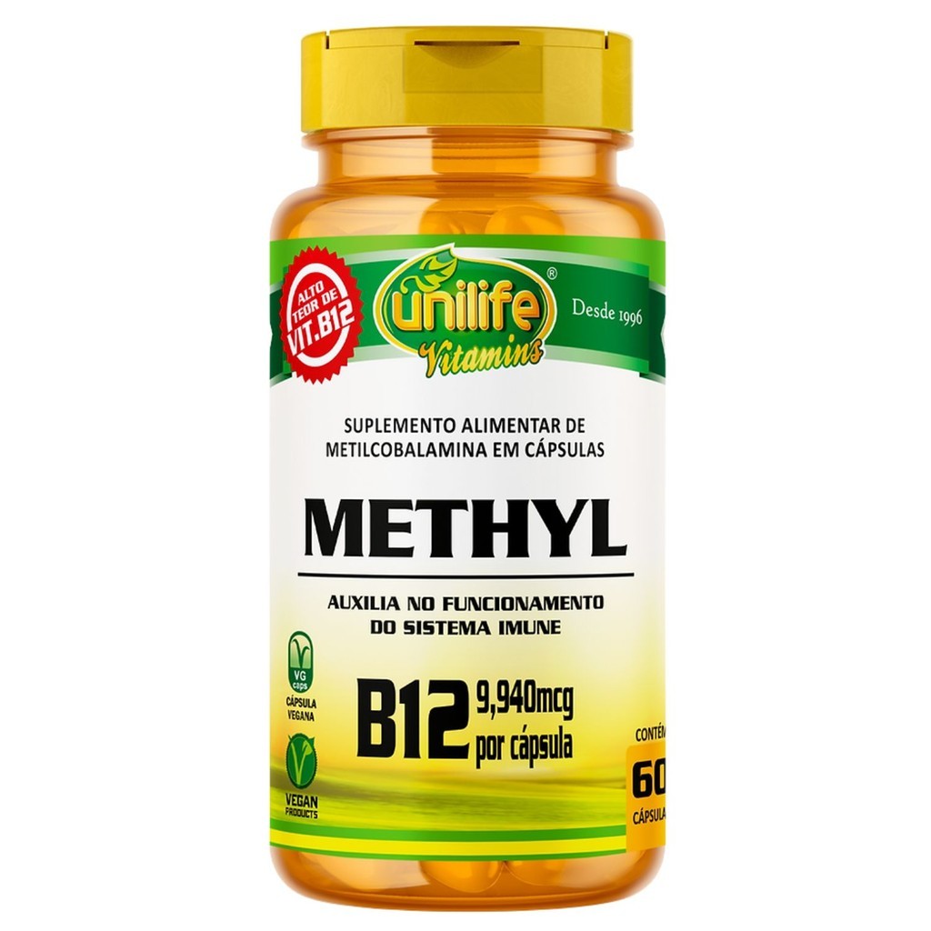 Suplemento Alimentar Methyl Cobalamina Vitamina B12 Unilife 60 Cápsulas