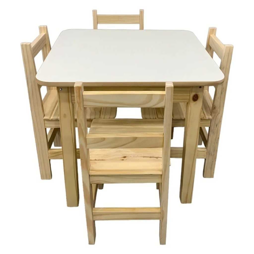 Conjunto Mesa Infantil Escrivaninha Atividades Madeira Maciça com 4 Cadeira Infantil