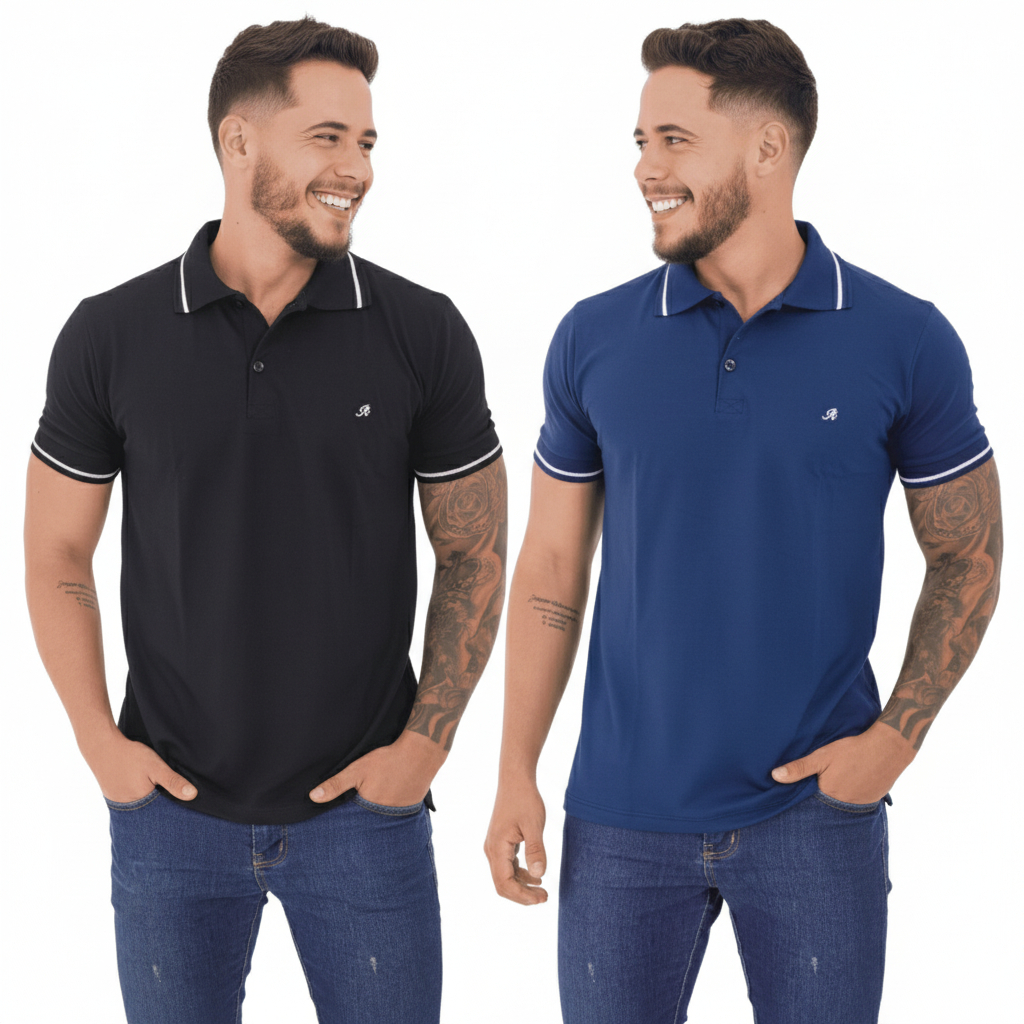 Kit Polo Masculina Premium com 2 Unidades – Visual Casual e Sofisticado em Oferta na Shopee