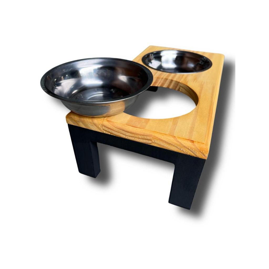 Comedouro Madeira Elevado Duplo Para Cães E Gatos - P em Oferta na Shopee