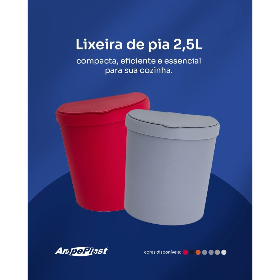Lixeira de Pia e Mesa 2,5 Litros Plástica Multiuso Para Cozinha Banheiro e Escritório AmpePlast em Oferta na Shopee