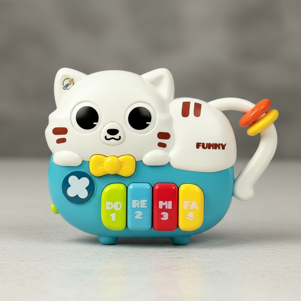 Brinquedo Piano Musical Baby Gato Com Teclas Coloridas Luz Som Sensorial Educativo Bebê 18M+