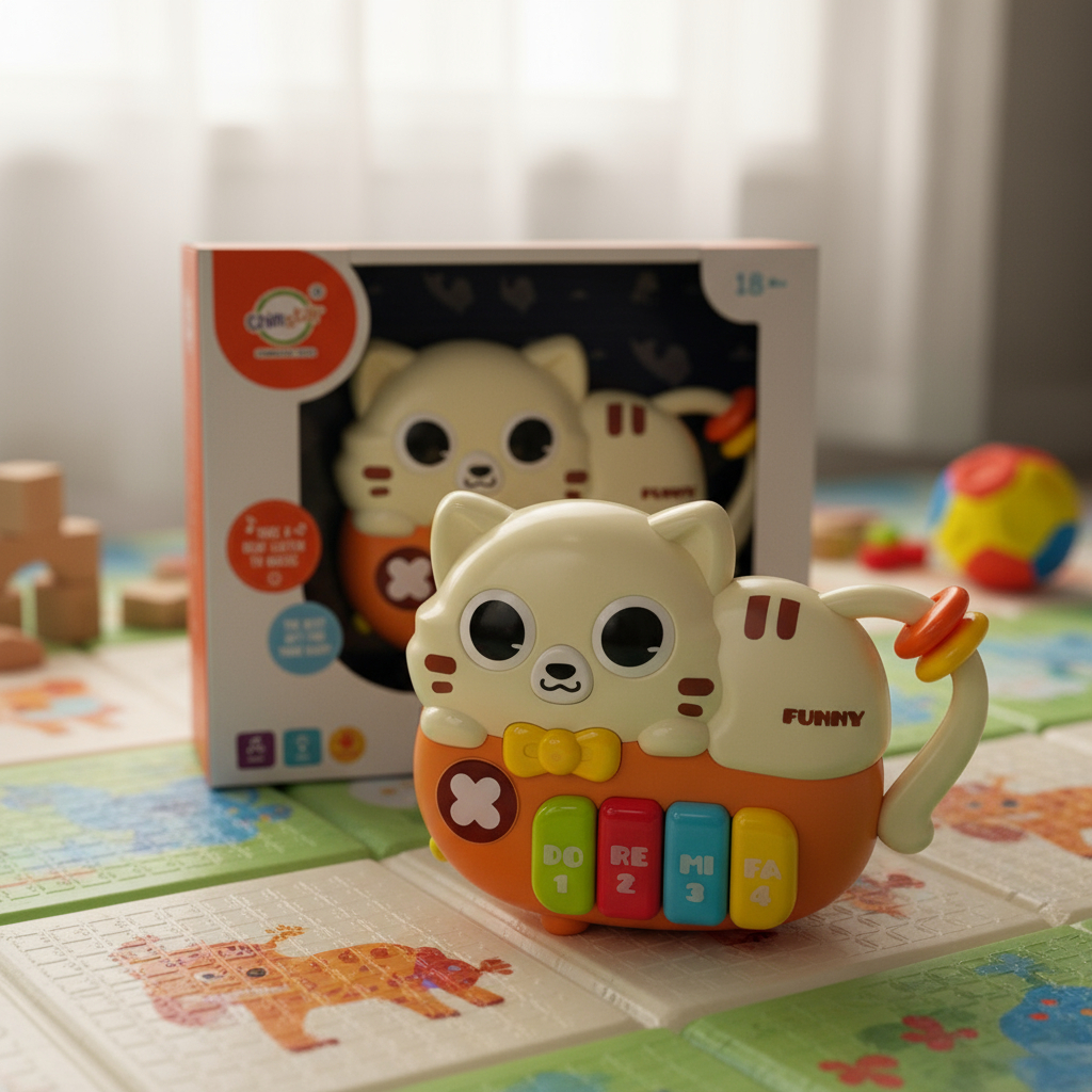 Piano Musical Baby Gato Brinquedo Com Luz Som Teclas Coloridas Sensorial Educativo Bebê 18M+