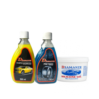 KIT  Shampoo com cera de carnaúba 500ml +  Silicone em Gel 600g + Pretinho Para Pneus 500ml em Oferta na Shopee