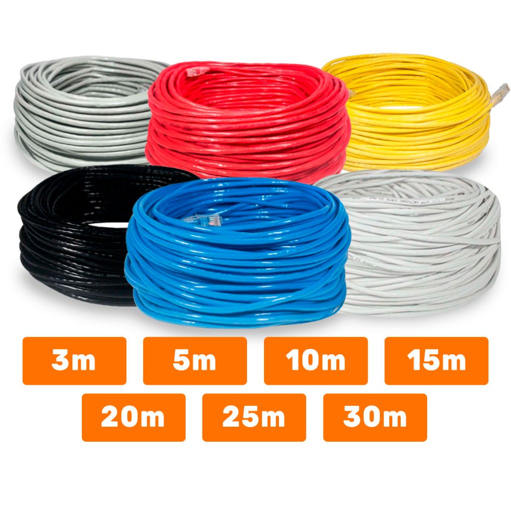 Cabo de Rede Cat6 Cat5e Azul Branco Preto Cinza Amarelo Vermelho Crimpado 3m 5m 10m 15m 20m 25m 30m em Oferta na Shopee