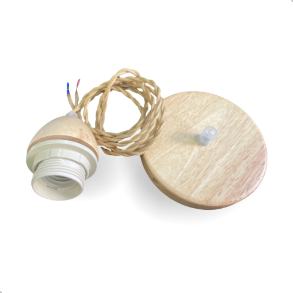 Canopla Para Lustres Cabo Pendente 12cm Bocal E27 Sobrepor Teto Padrão Marrom Madeira Bambu