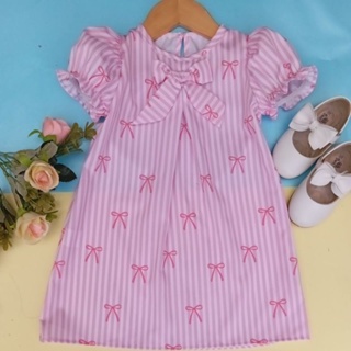 vestido infantil trapézio listrado rosa em Oferta na Shopee