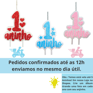 Vela de Aniversário 1 Aninho azul rosa ou vermelha em Oferta na Shopee