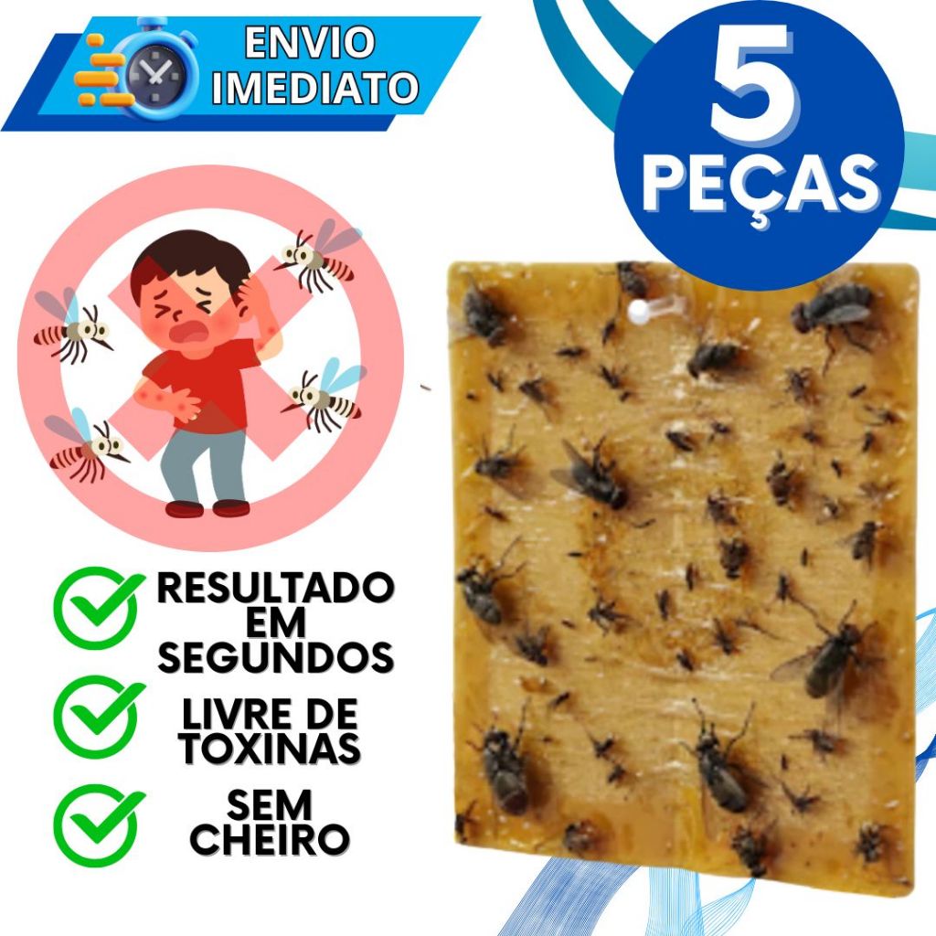 KIT Jogo 5 Adesivo Repelente Cola Pega Mosca Pernilongo Mosquito Insetos Inseticida Parede Sem Toxinas