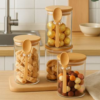 Pote Saleiro Açucareiro de Vidro Colher e Tampa Bambu em Oferta na Shopee