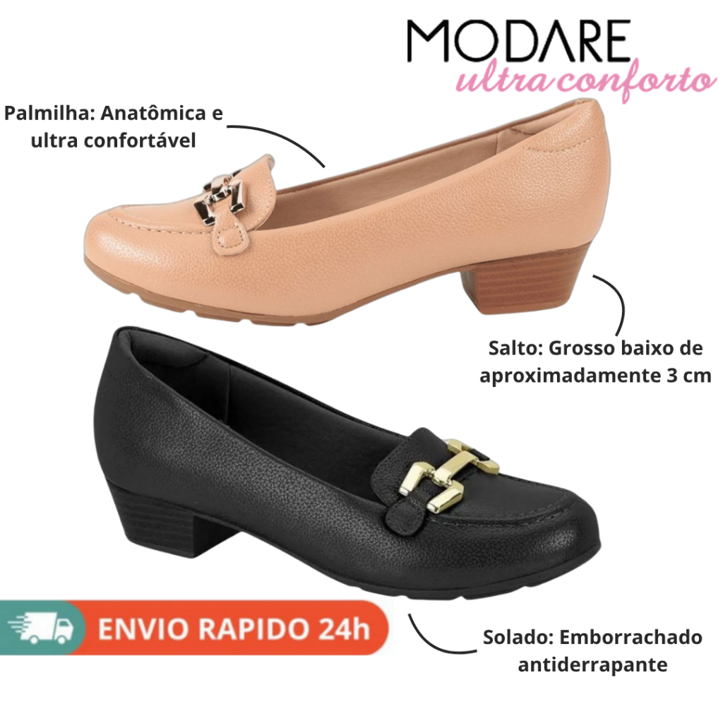 Sapato Adulto Feminino MODARE Anatômica Estilosa Ultra Confortável Salto Grosso Ref 7032.542 em Oferta na Shopee