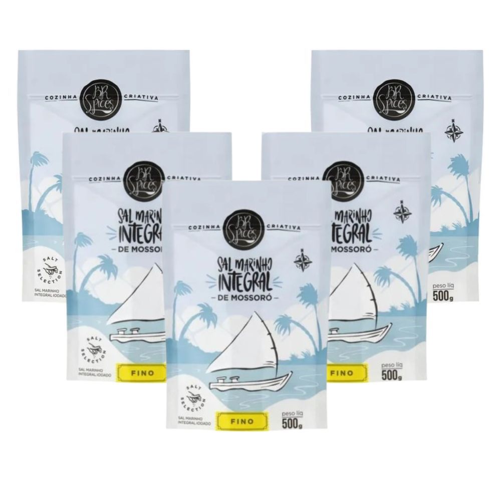 Kit 5 Sal Marinho Integral Mossoró BR Spices 500G em Oferta na Shopee