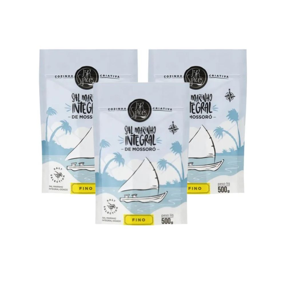 Kit 3 Sal Marinho Integral Mossoró BR Spices 500G