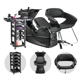 Kit Salão Cadeira Cabeleireiro Primma Manual + Lavatório Cabelo + Carrinho Auxiliar Dompel Preto em Oferta na Shopee