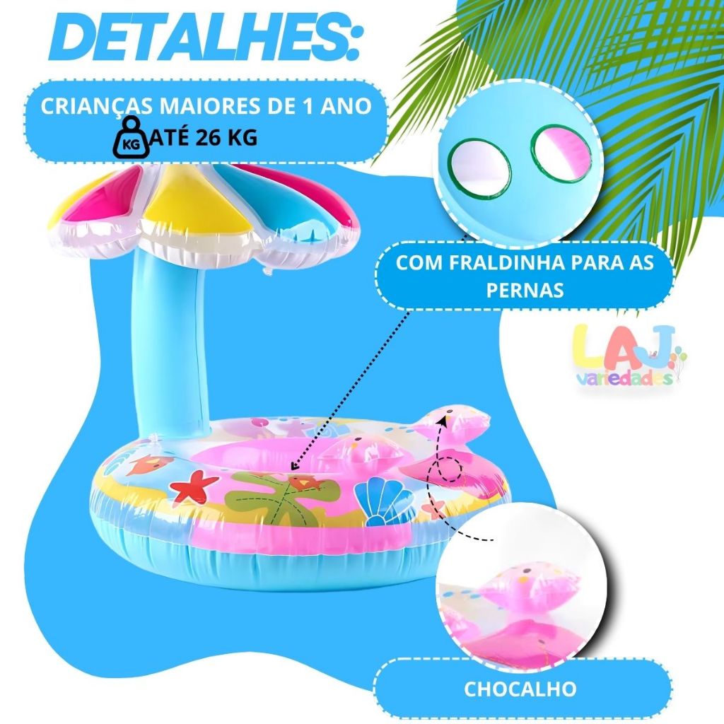 Boia Cogumelo Infantil Criança Fralda Inflável Cobertura e Assento Fralda - Piscina Bebê Criança