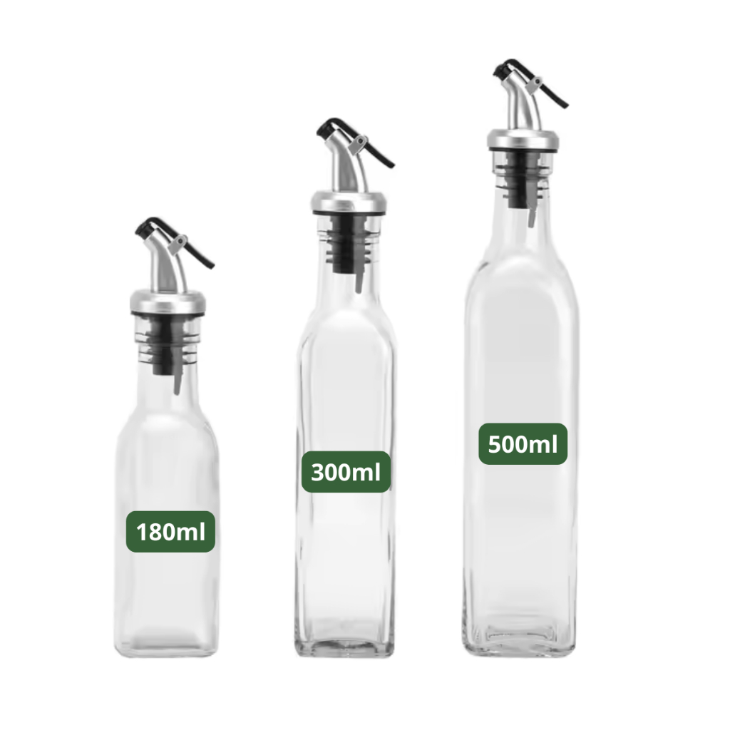 Galheteiro 180ML, 300ml ou 500ml Garrafa Porta Azeite Vinagre de Vidro Com Dosador em Oferta na Shopee