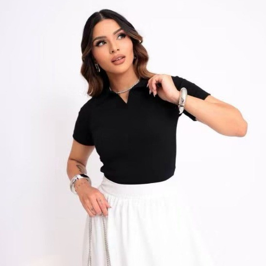 Camisa Polo Feminina Tecido Ribana Zero Transparecia Encorpado