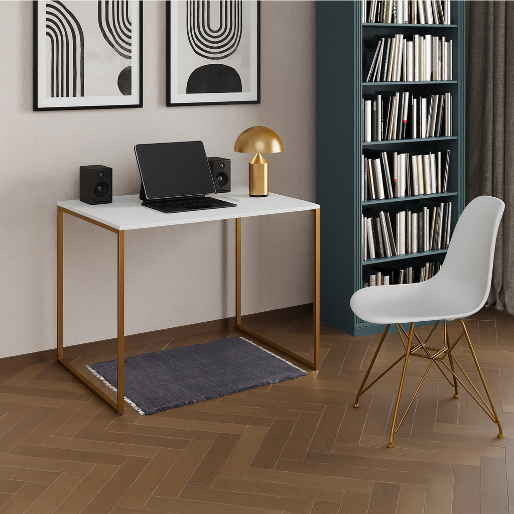 Mesa Escrivaninha Industrial Grécia Base Ferro Tampo Madeira 90x53cm Escritório Home Office Estudo em Oferta na Shopee